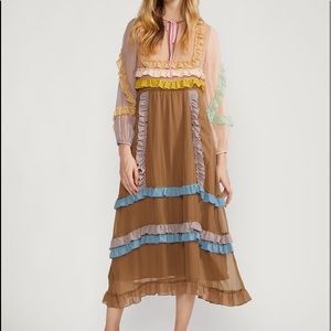 EDIE MINI RUFFLE TRIM MAXI DRESS IN - SAND COMBO Size 8 NWT